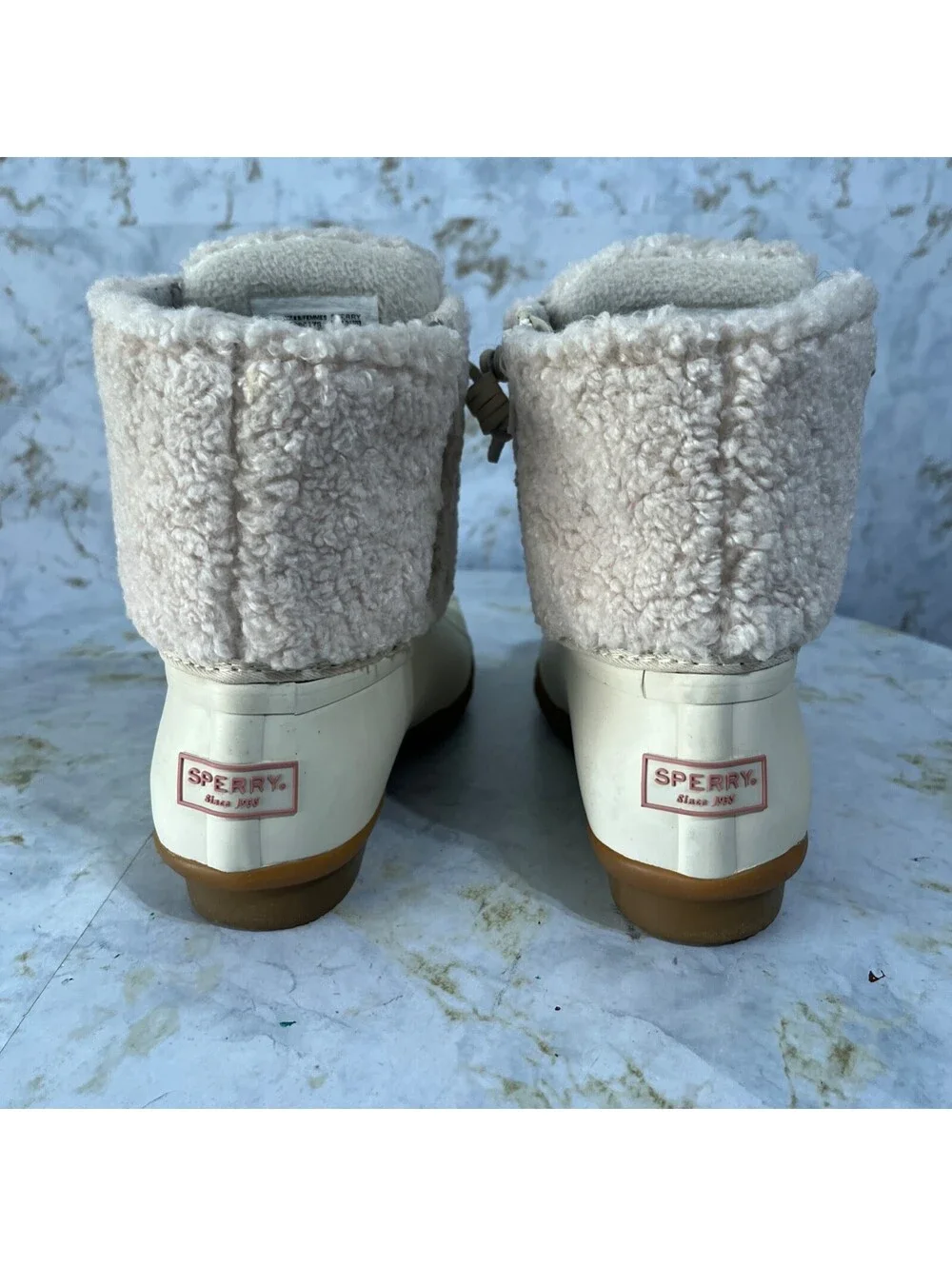 Sperry Saltwater Sherpa Women's Size 6M Shoes Beige Fur Comfort Rain Duck Boots